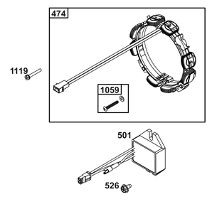 Alternator Group Diagram and Parts List for 385777-0355-B5 200000 - 399999 Briggs and Stratton Engine
